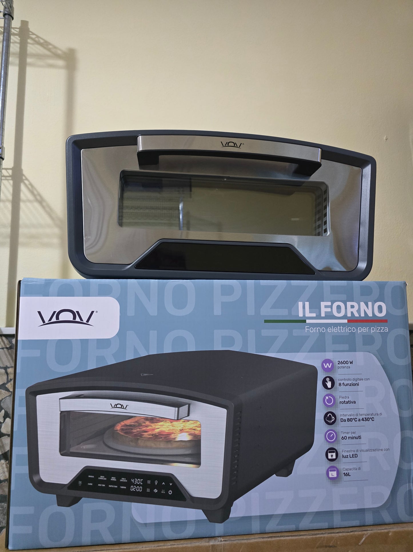 FORNO PIZZA ELETTRICO VOV 16 LT 430 GRADI 8 FUNZIONI
